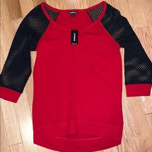 NWT Red Express Top w/ Navy Mesh Sleeves